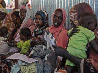 Displaced Sudanese women and children at MSF's clinic in Zamzam camp, Sudan.