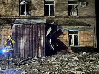 Damage from shelling to a health facility in Ukraine.